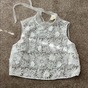 Anthropologie Sheer White Floral Blouse